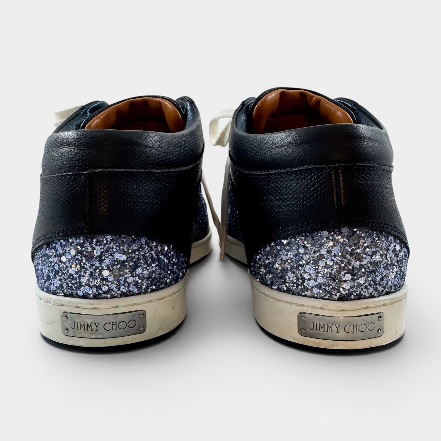 Jimmy Choo Blue Leather Glitter Miami Sneakers EU39 ~ AU8