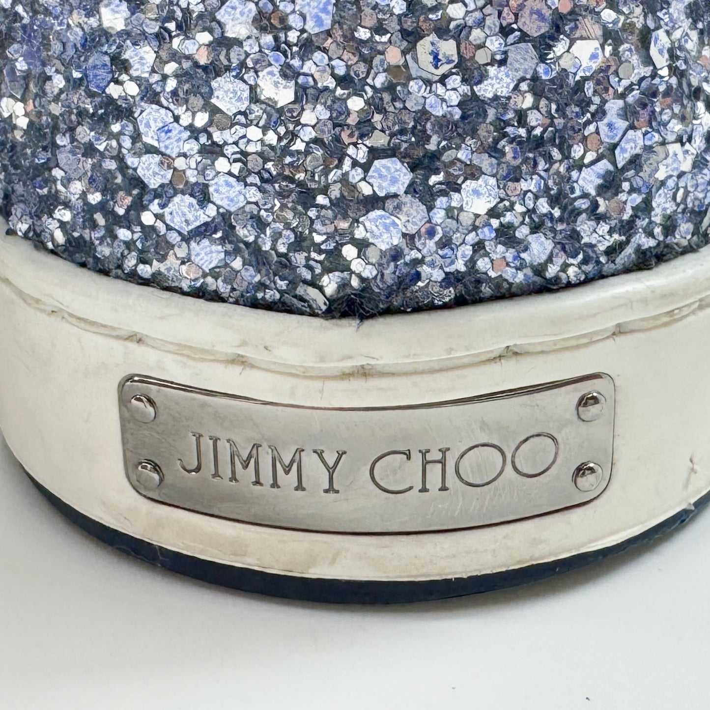 Jimmy Choo Blue Leather Glitter Miami Sneakers EU39 ~ AU8