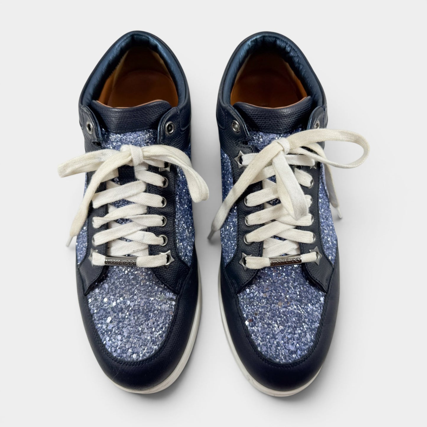 Jimmy Choo Blue Leather Glitter Miami Sneakers EU39 ~ AU8