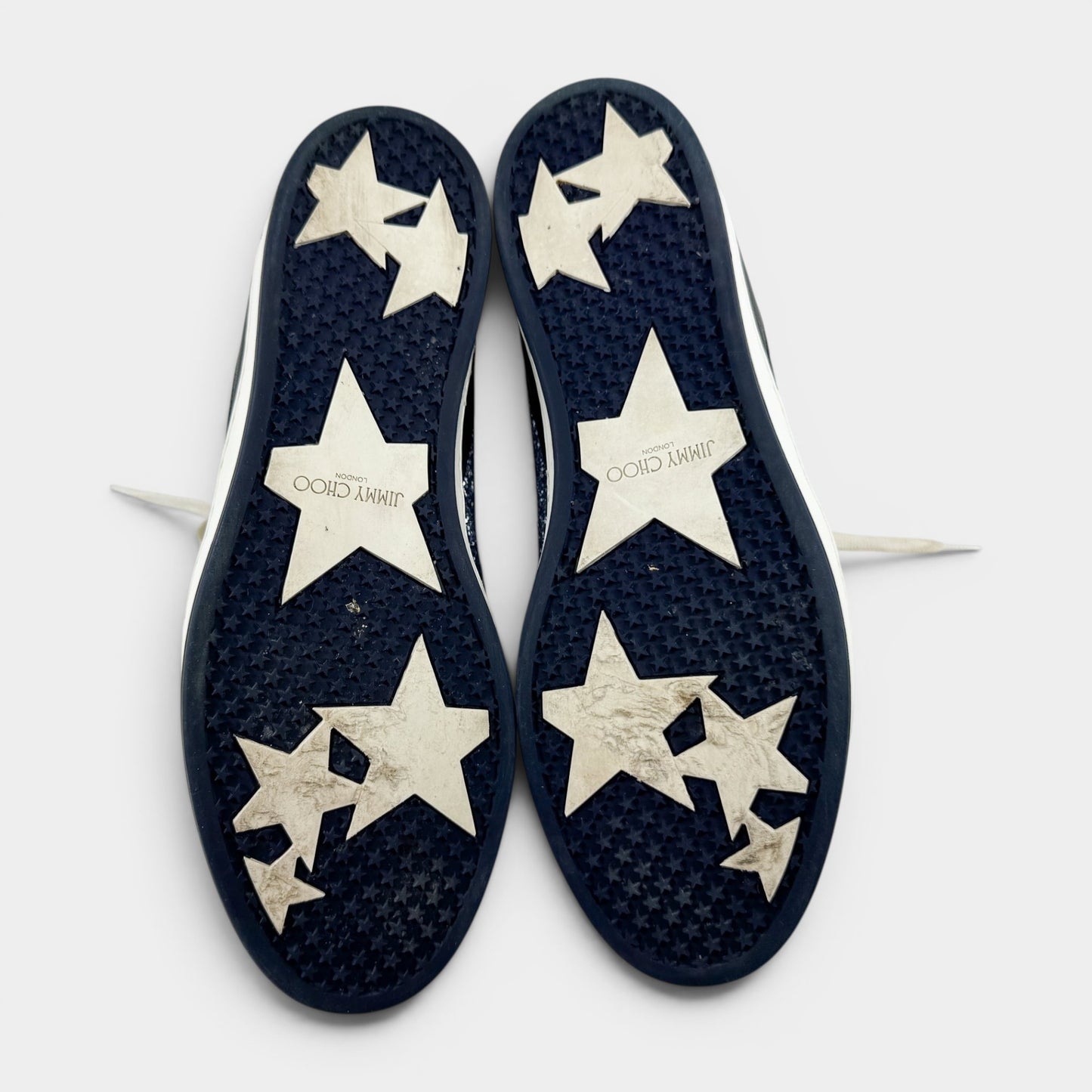 Jimmy Choo Blue Leather Glitter Miami Sneakers EU39 ~ AU8