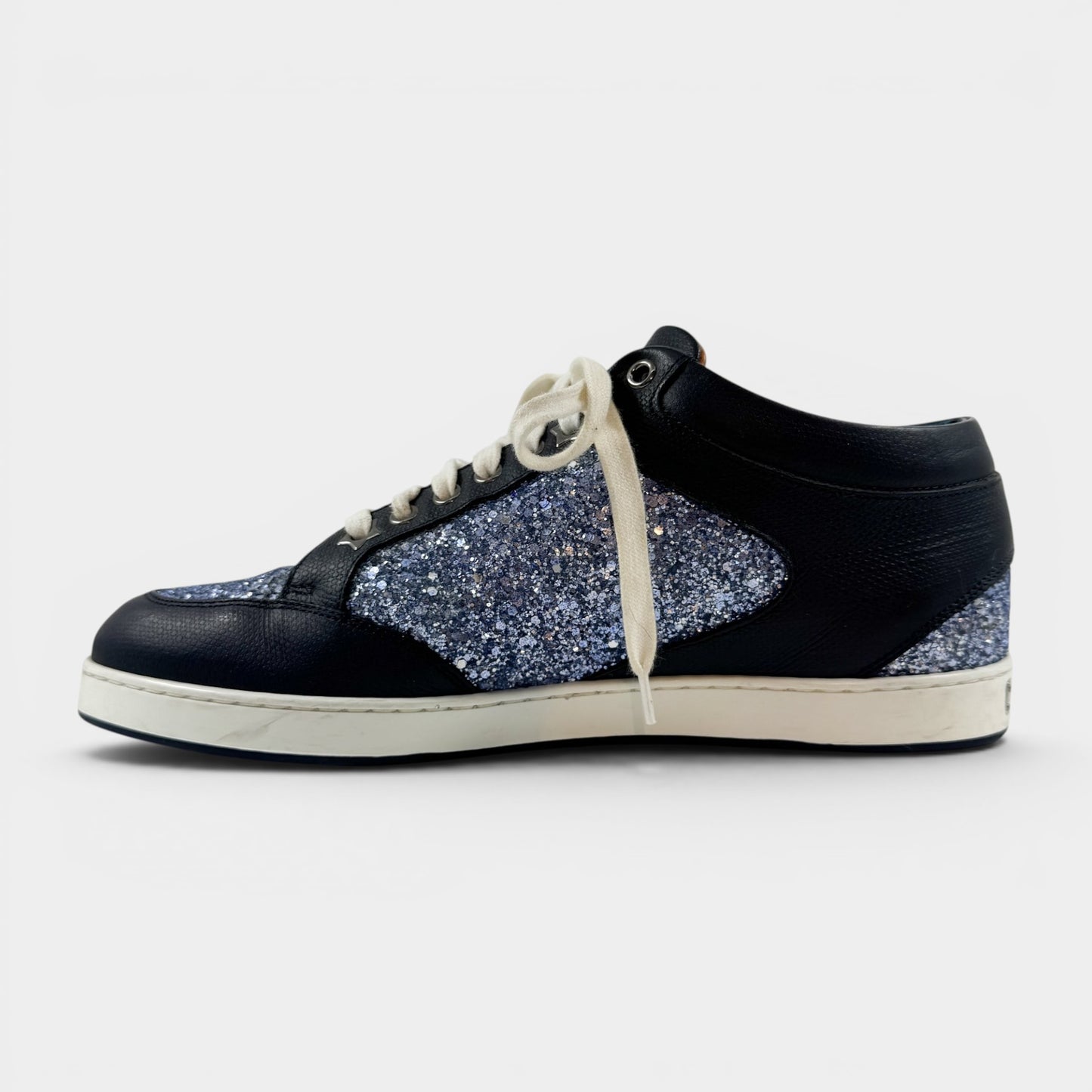 Jimmy Choo Blue Leather Glitter Miami Sneakers EU39 ~ AU8