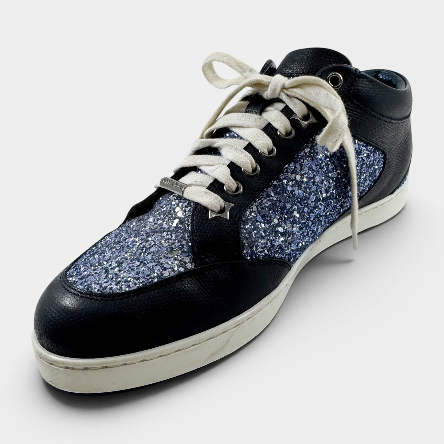 Jimmy Choo Blue Leather Glitter Miami Sneakers EU39 ~ AU8