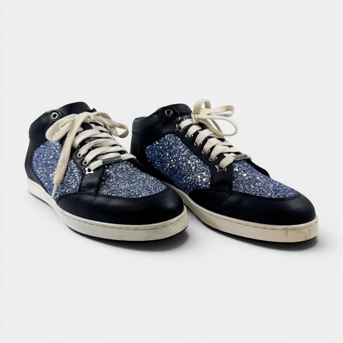 Jimmy Choo Blue Leather Glitter Miami Sneakers EU39 ~ AU8
