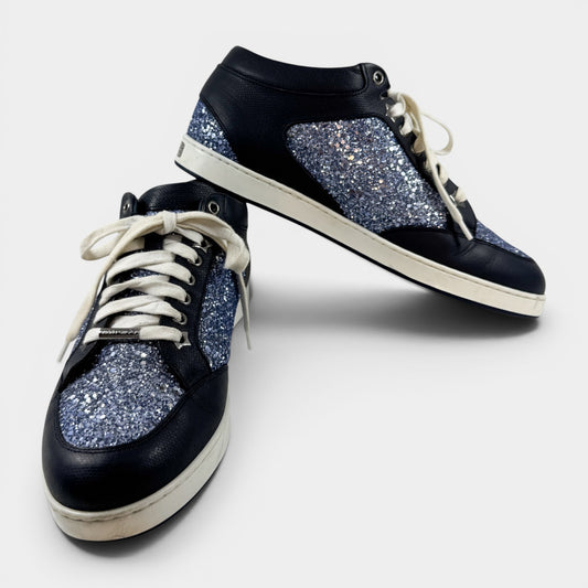 Jimmy Choo Blue Leather Glitter Miami Sneakers EU39 ~ AU8