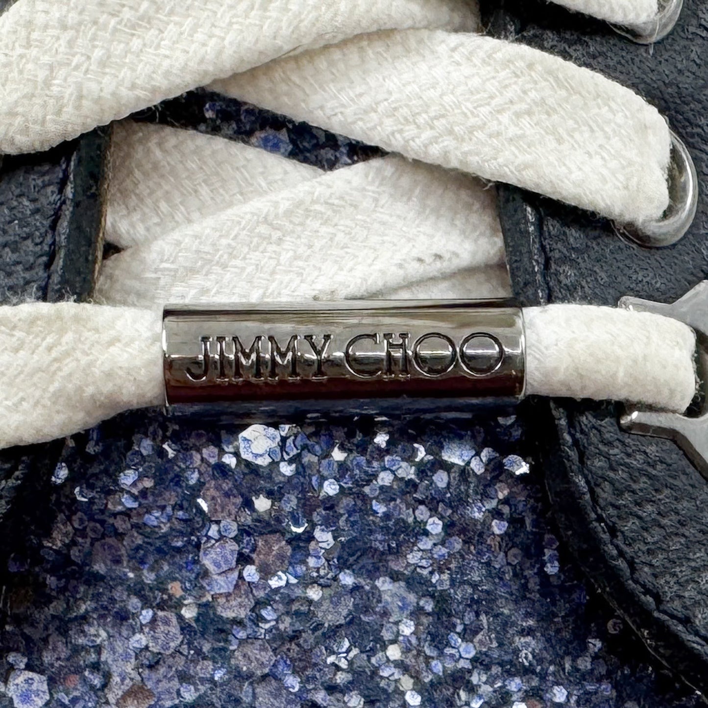 Jimmy Choo Blue Leather Glitter Miami Sneakers EU39 ~ AU8