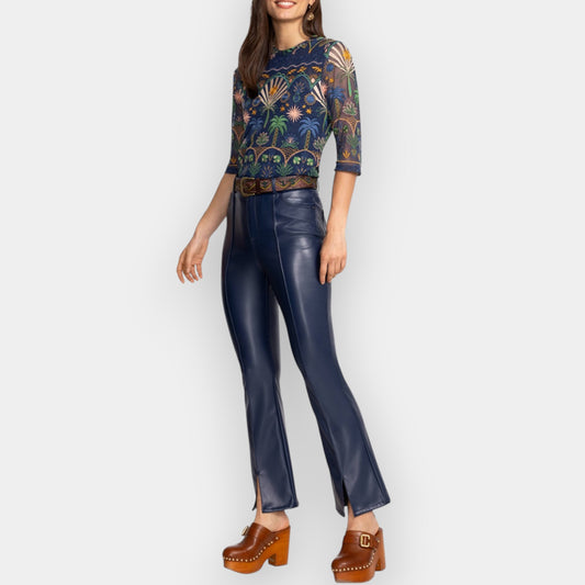 Johnny Was Navy Blue Vegan Leather Addy Pants W32 ~ AU14 [NEW]