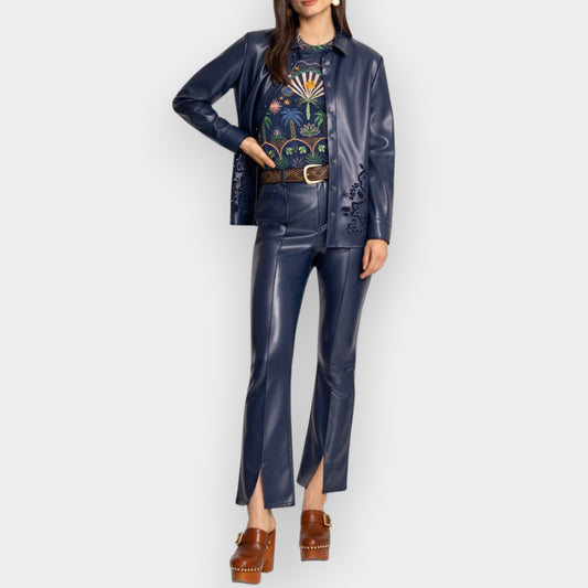 Johnny Was Navy Blue Vegan Leather Addy Pants W31 ~ AU12 [NEW]