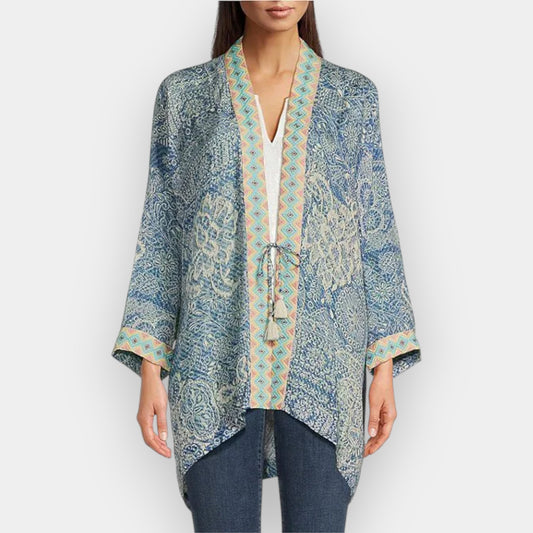 Johnny Was 'Dolce' Boho Light Blue Kimono Jacket Small [NEW]