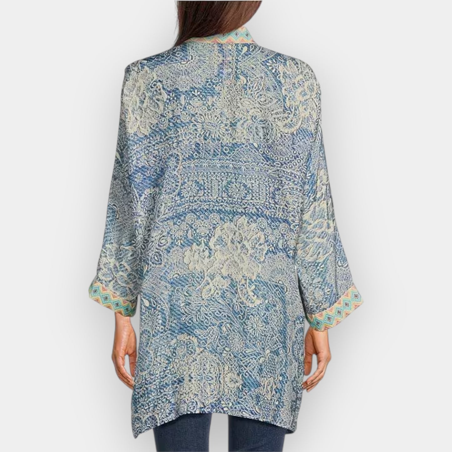 Johnny Was 'Dolce' Boho Light Blue Kimono Jacket Small [NEW]
