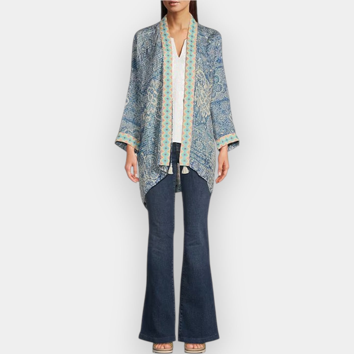 Johnny Was 'Dolce' Boho Light Blue Kimono Jacket Small [NEW]
