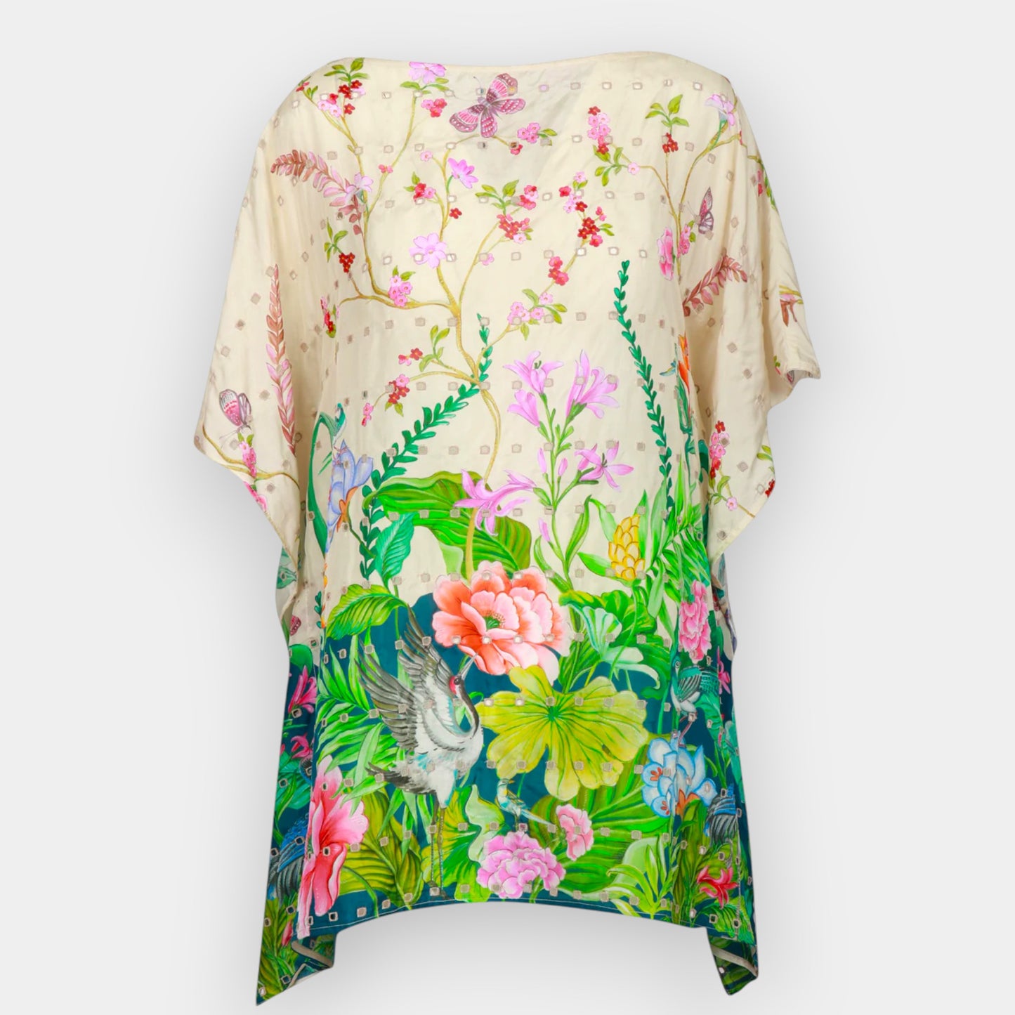 Johnny Was Multicolour Pribasa Eyelet Silk Poncho Tunic Top Large [NEW]