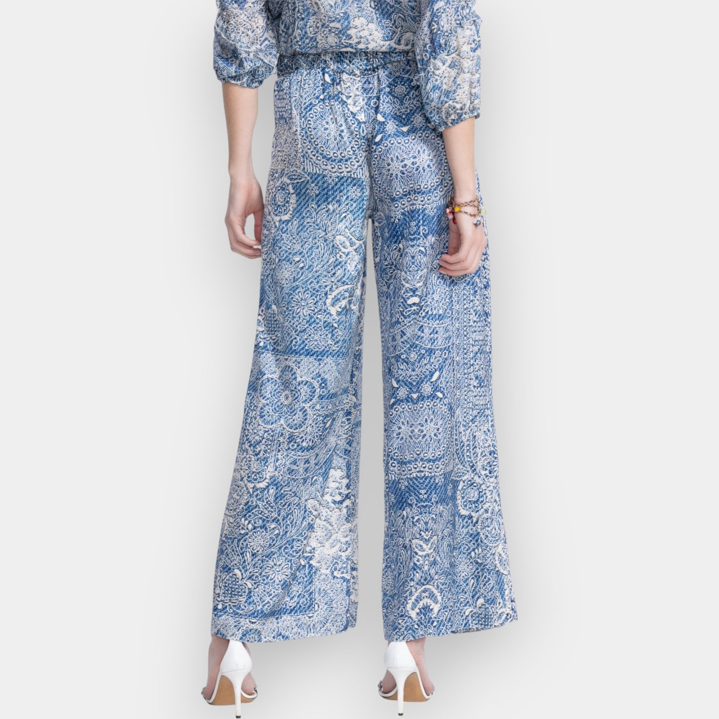 Johnny Was Blue Silk Wide Leg Lauchlen Pants AU16+ ~ X-Large [NEW]