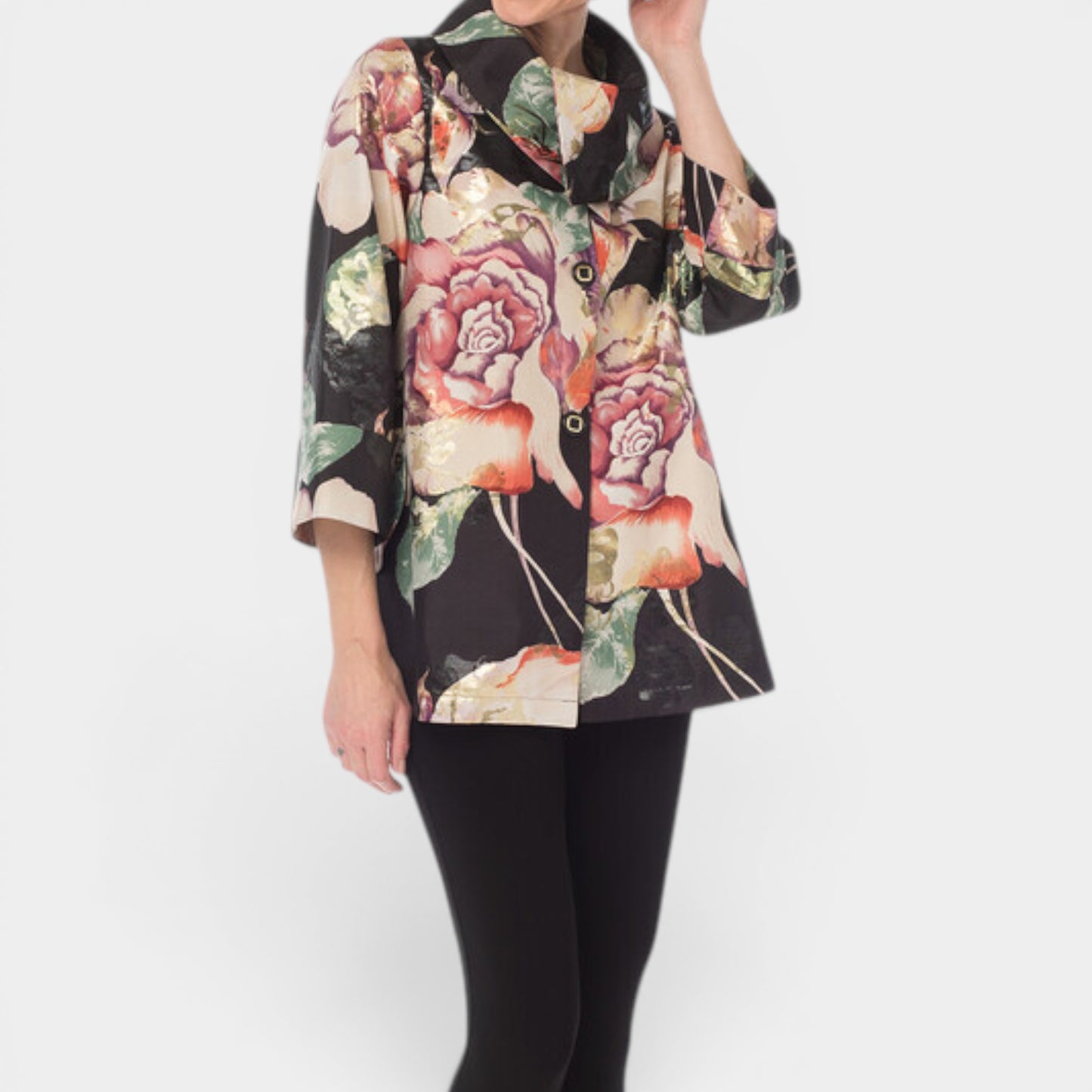 Joseph Ribkoff Multicoloured Metallic Rose Print Jacket AU12 [NEW]