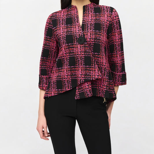 Joseph Ribkoff Pink Jacquard Knit Plaid Print Jacket AU14 ~ US12 [NEW]