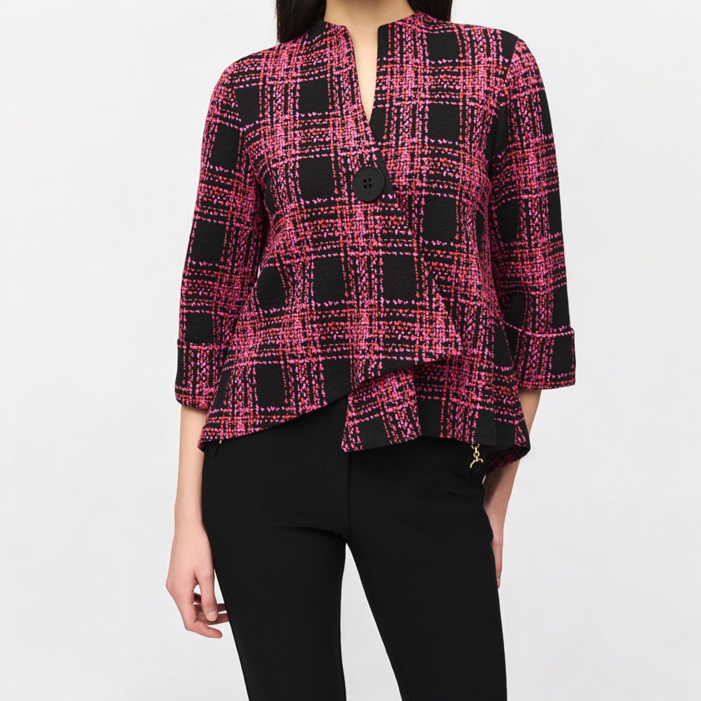 Joseph Ribkoff Pink Jacquard Knit Plaid Print Jacket AU16 ~ US14 [NEW]