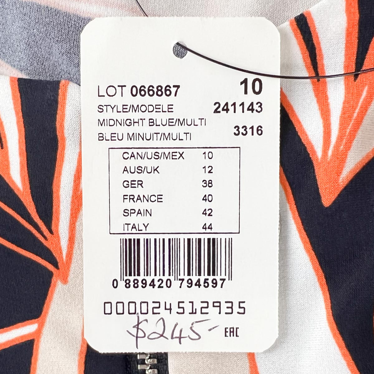 Joseph Ribkoff Orange & Dark Navy Wavy Stripe Zip Top AU12 [NEW]