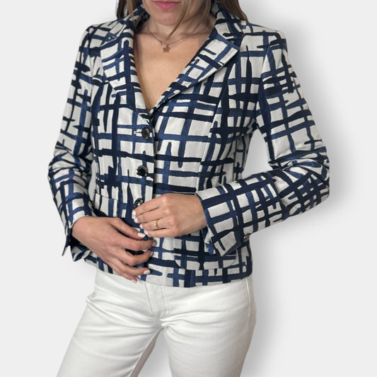 Katharina V. Braun White & Blue Jacquard Jacket EU38 ~ AU8