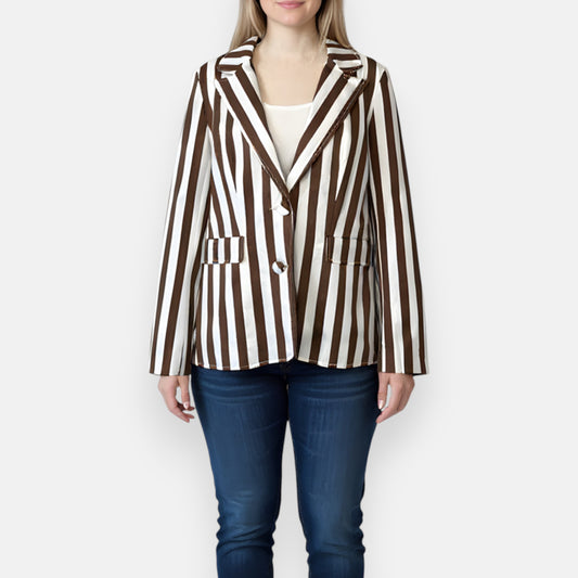 Kamare Brown & White Vi Striped Blazer Jacket Large ~ AU14