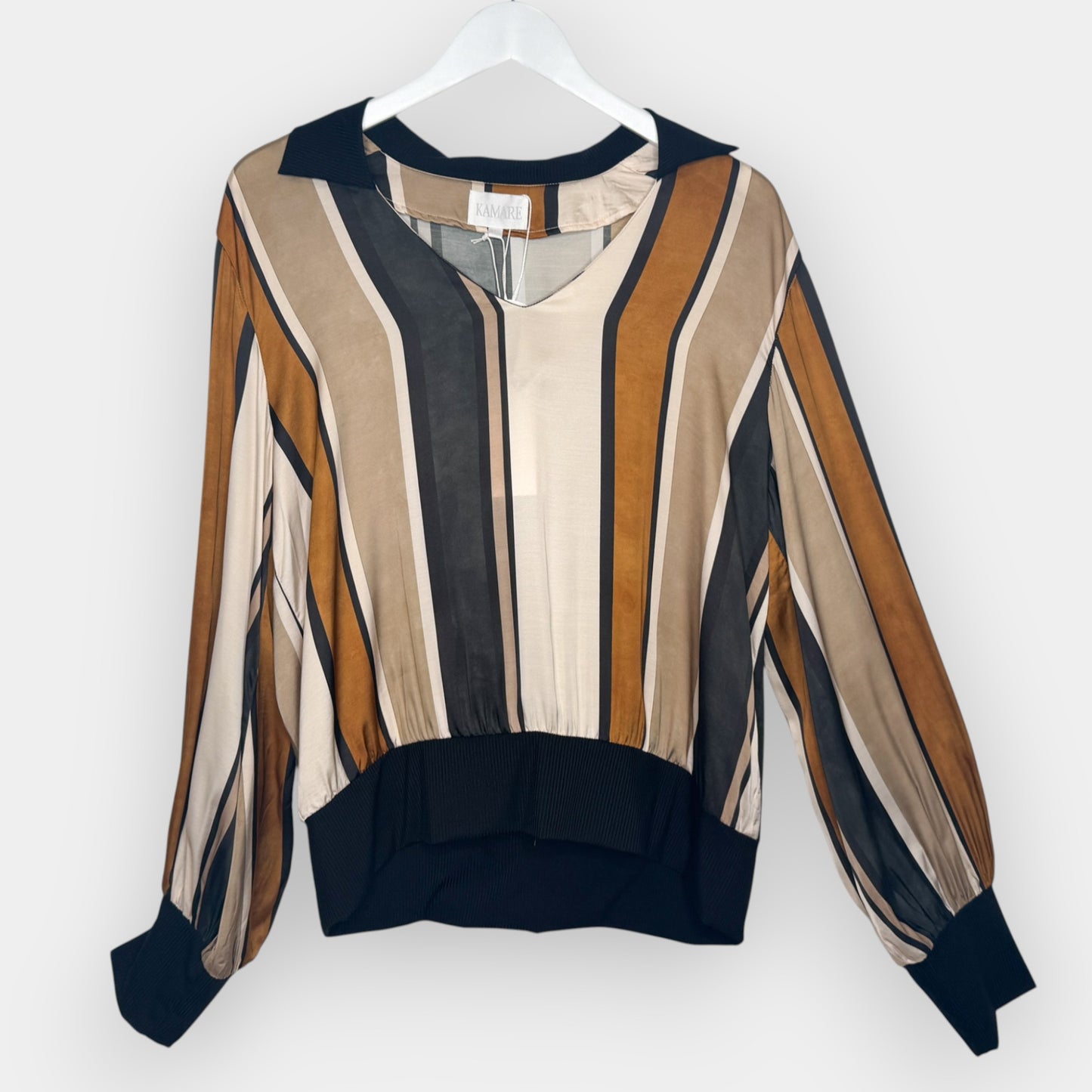 Kamare Brown Cream Stripe Viscose Rayon Aria Top AU16 [NEW]