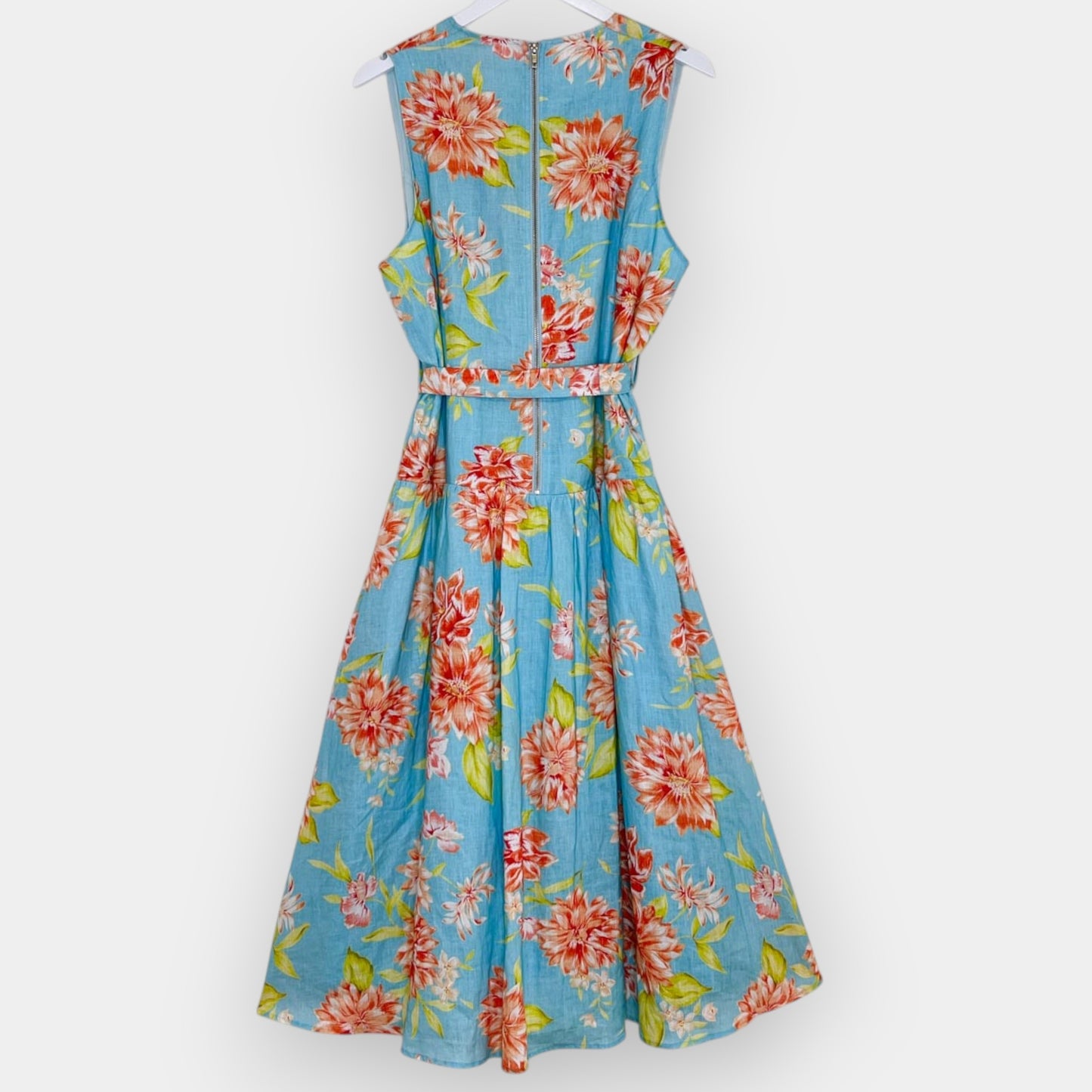 Kamare Turquoise Belinda Chrysanthemum Flower Linen Dress AU16 [NEW]