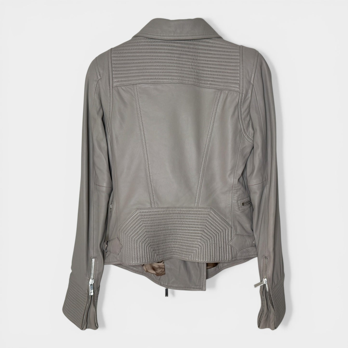 Karen Millen Grey Leather Signature Biker Jacket AU8 ~ Small