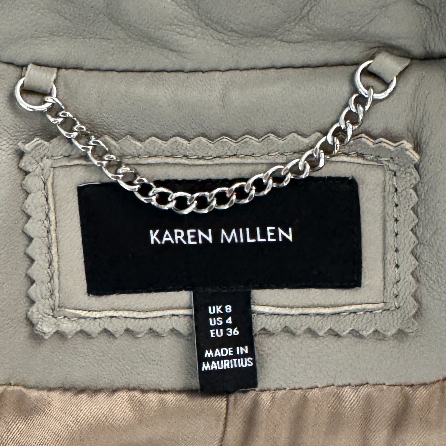 Karen Millen Grey Leather Signature Biker Jacket AU8 ~ Small