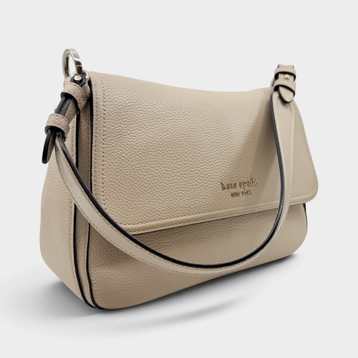 Kate Spade Hudson Beige Pebbled Leather Convertible Shoulder Crossbody Bag