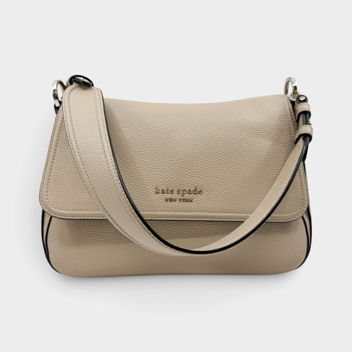 Kate Spade Hudson Beige Pebbled Leather Convertible Shoulder Crossbody Bag