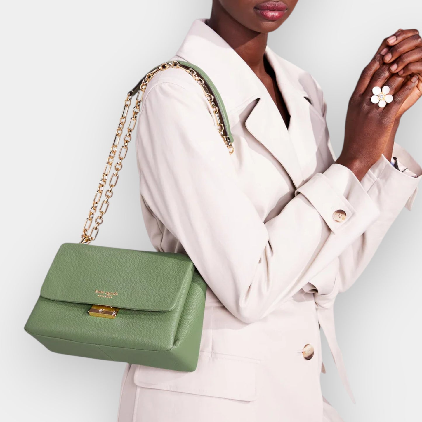 Kate Spade NY Light Olive Green Carlyle Flap Medium Shoulder Bag
