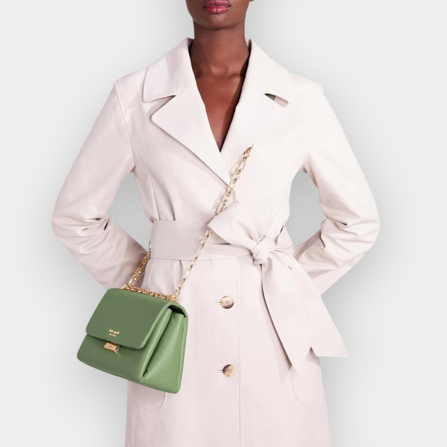 Kate Spade NY Light Olive Green Carlyle Flap Medium Shoulder Bag