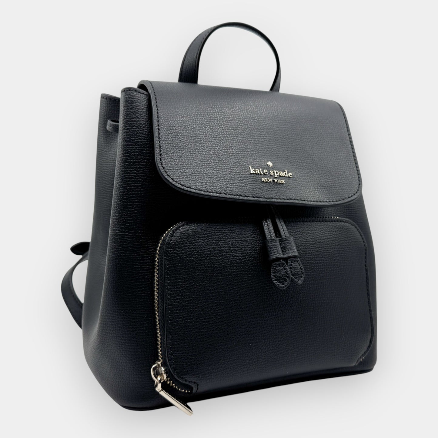 Kate Spade NY Black Leather Kristi Medium Flap Backpack [NEW]