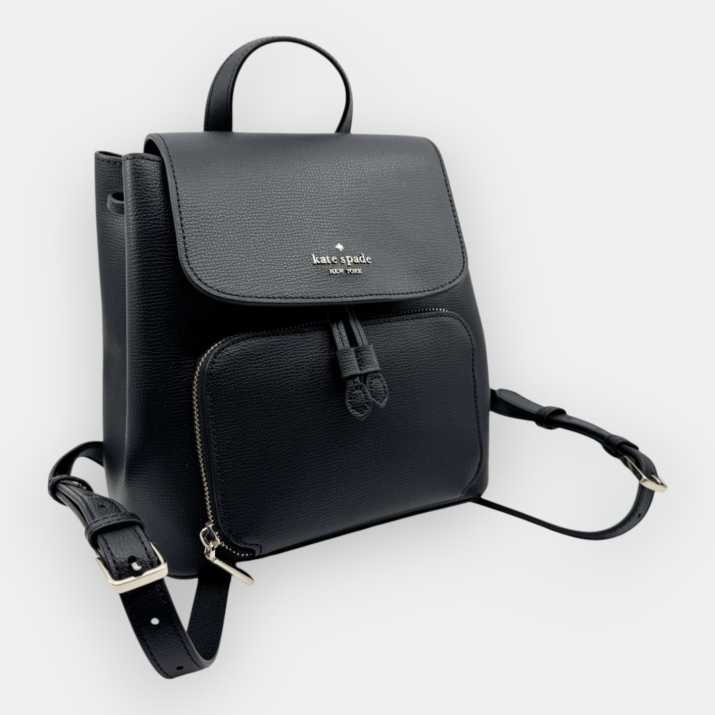 Kate Spade NY Black Leather Kristi Medium Flap Backpack [NEW]