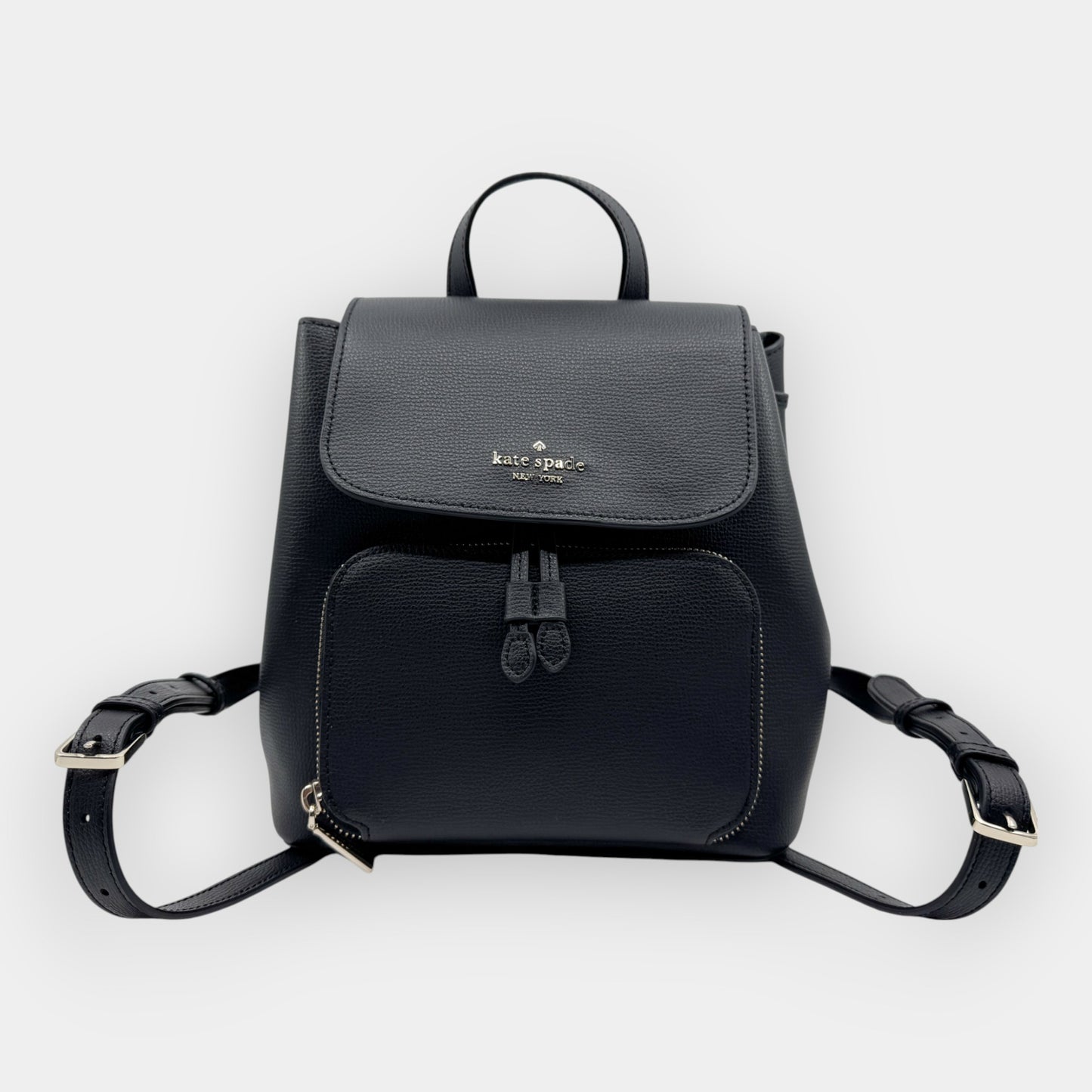 Kate Spade NY Black Leather Kristi Medium Flap Backpack [NEW]