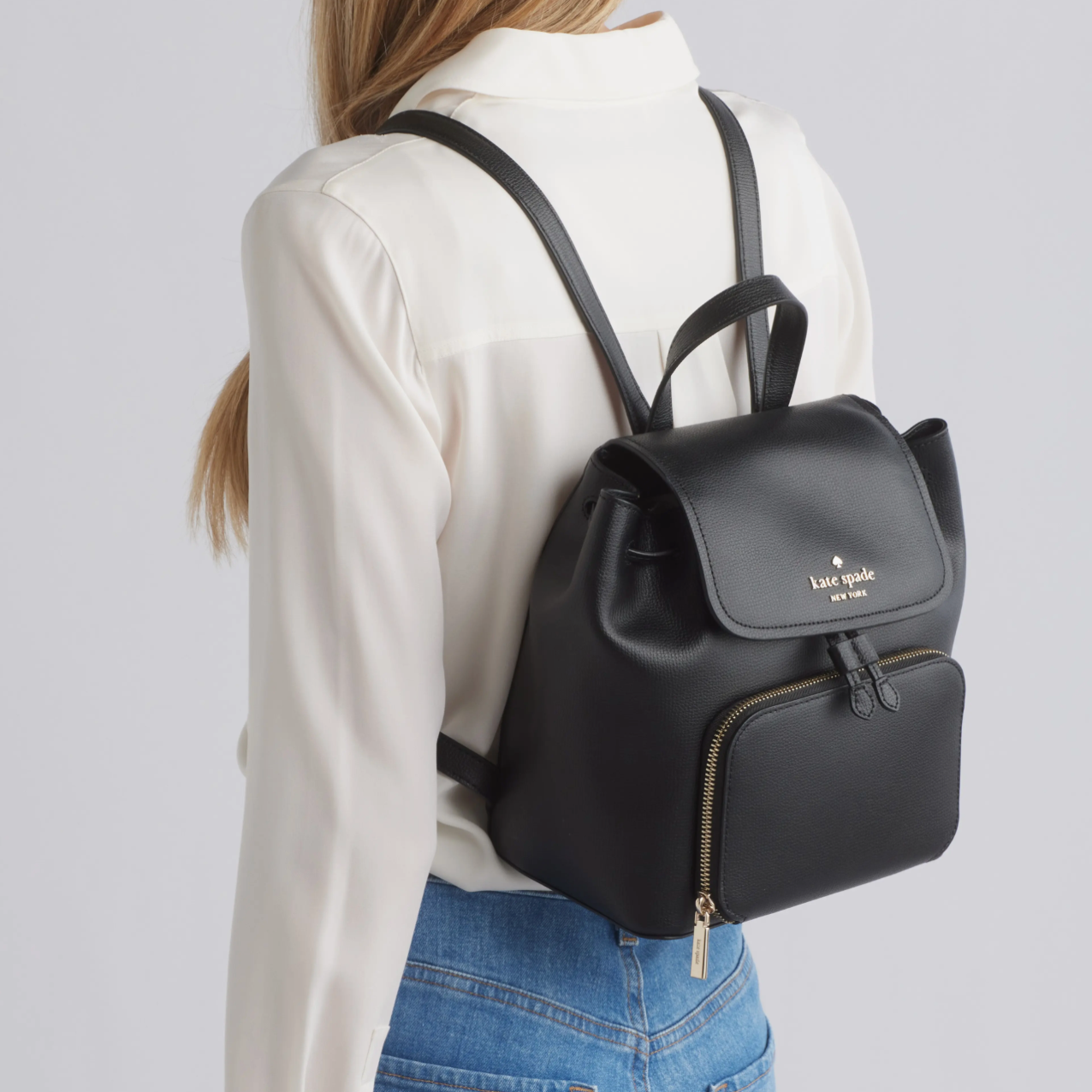 Kate Spade NY Black Leather Kristi Medium Flap Backpack [NEW]