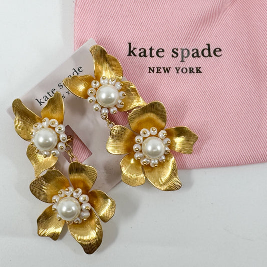 Kate Spade NY Gold Tone & Faux Pearl Flora Statement Earrings [NEW]
