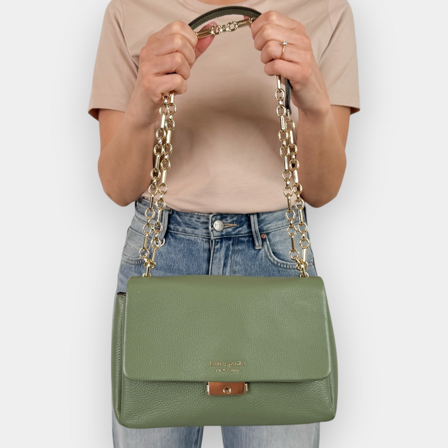 Kate Spade NY Light Olive Green Carlyle Flap Medium Shoulder Bag