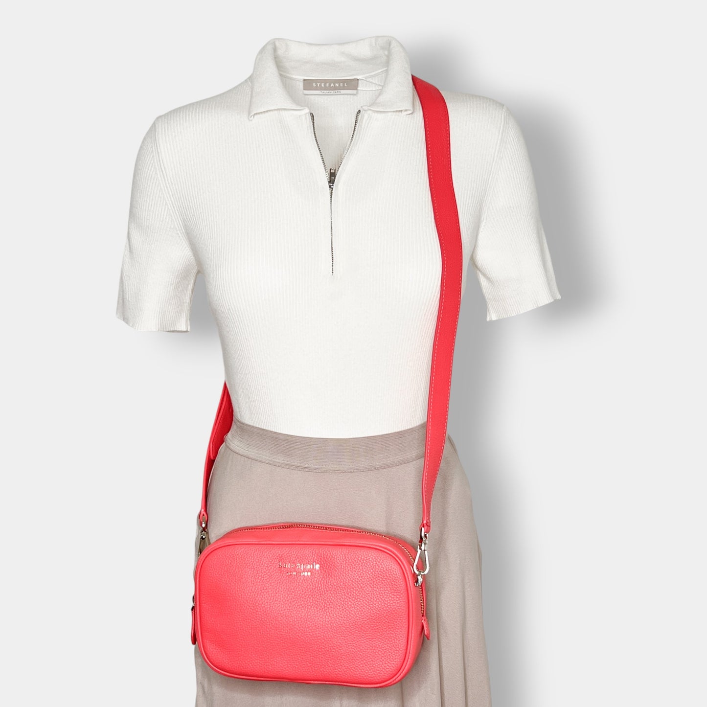 Kate Spade NY Coral Pink Leather Camera Crossbody Bag