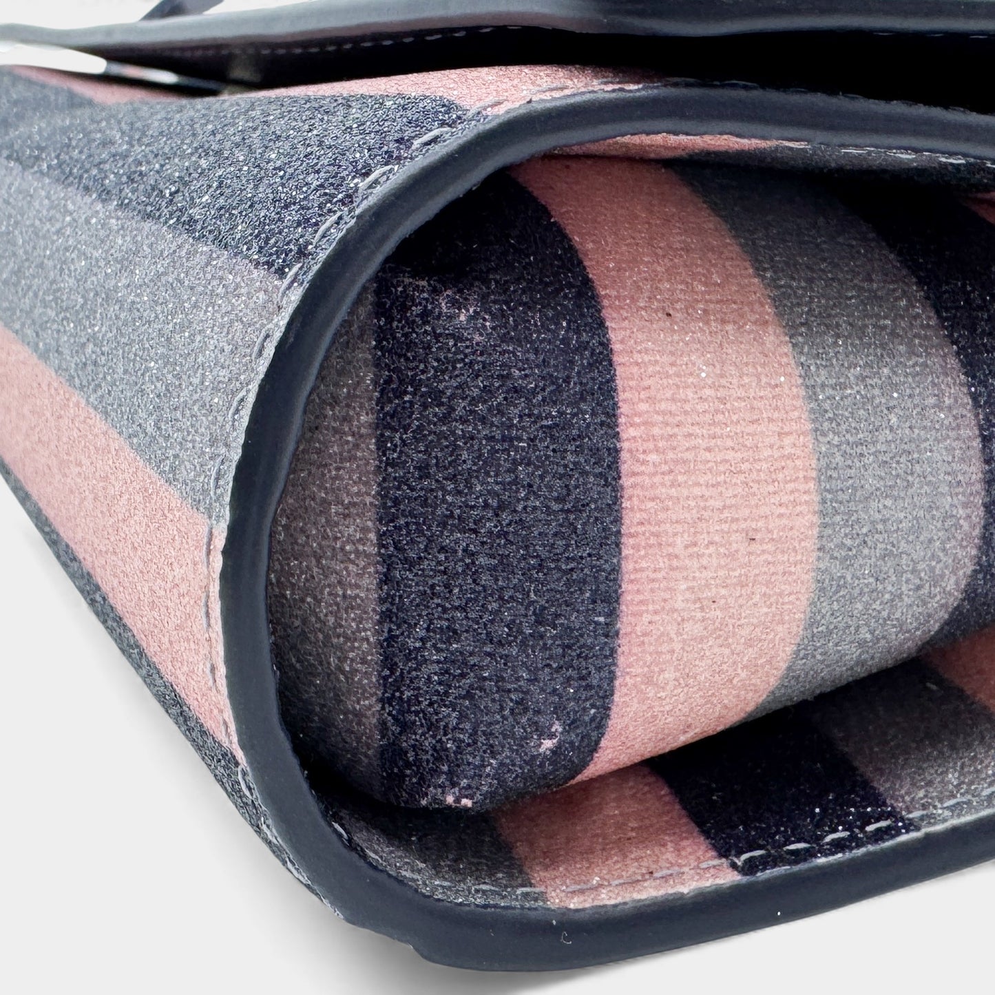 Kate Spade NY Navy Blue Blush Pink Stripe Glitter Bag