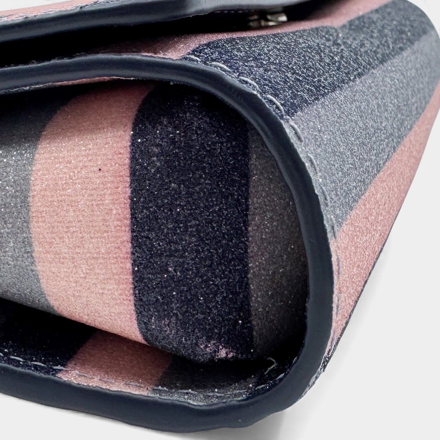 Kate Spade NY Navy Blue Blush Pink Stripe Glitter Bag