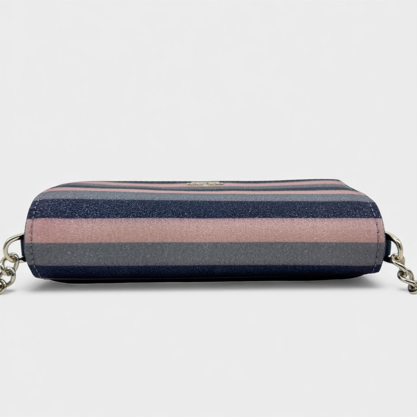 Kate Spade NY Navy Blue Blush Pink Stripe Glitter Bag