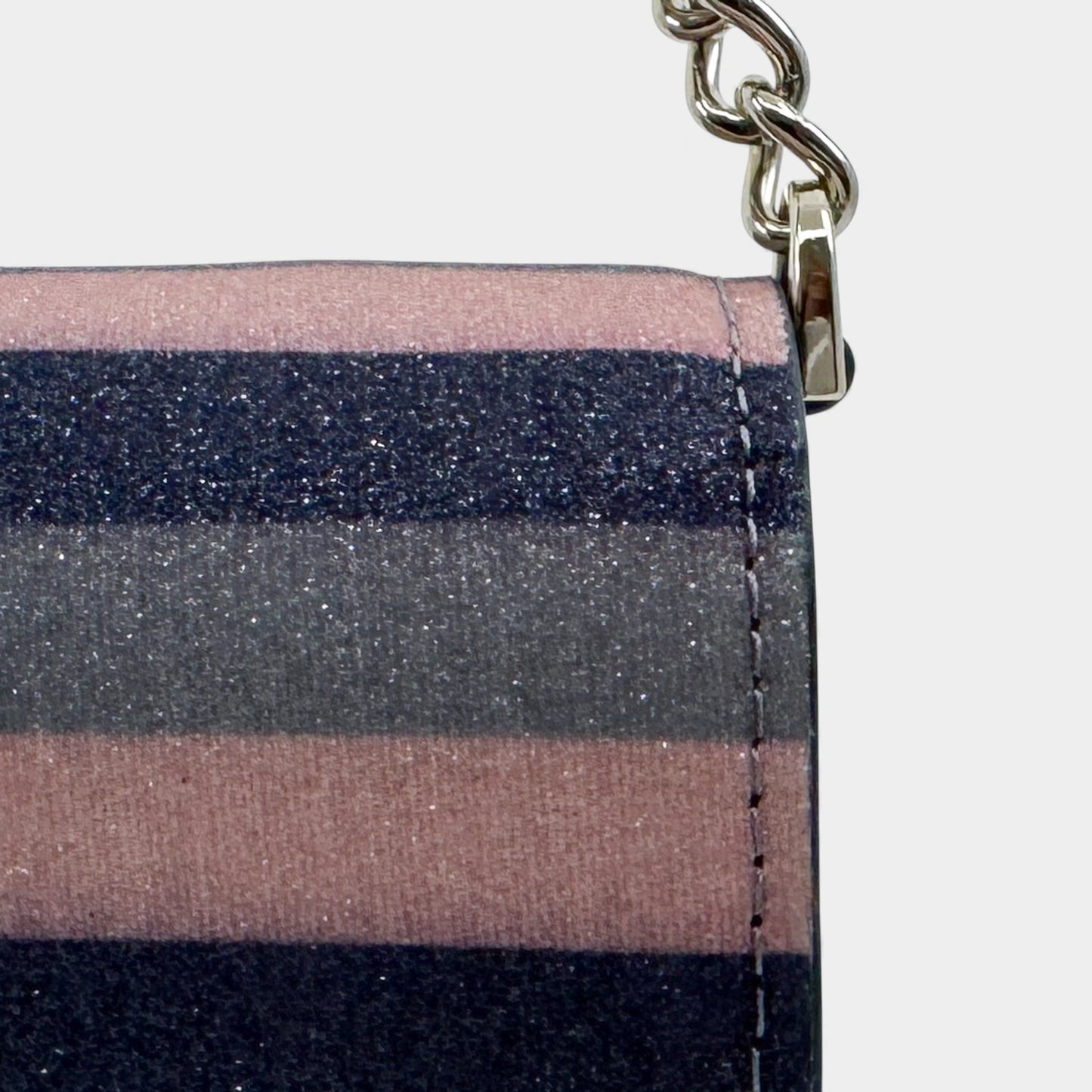Kate Spade NY Navy Blue Blush Pink Stripe Glitter Bag
