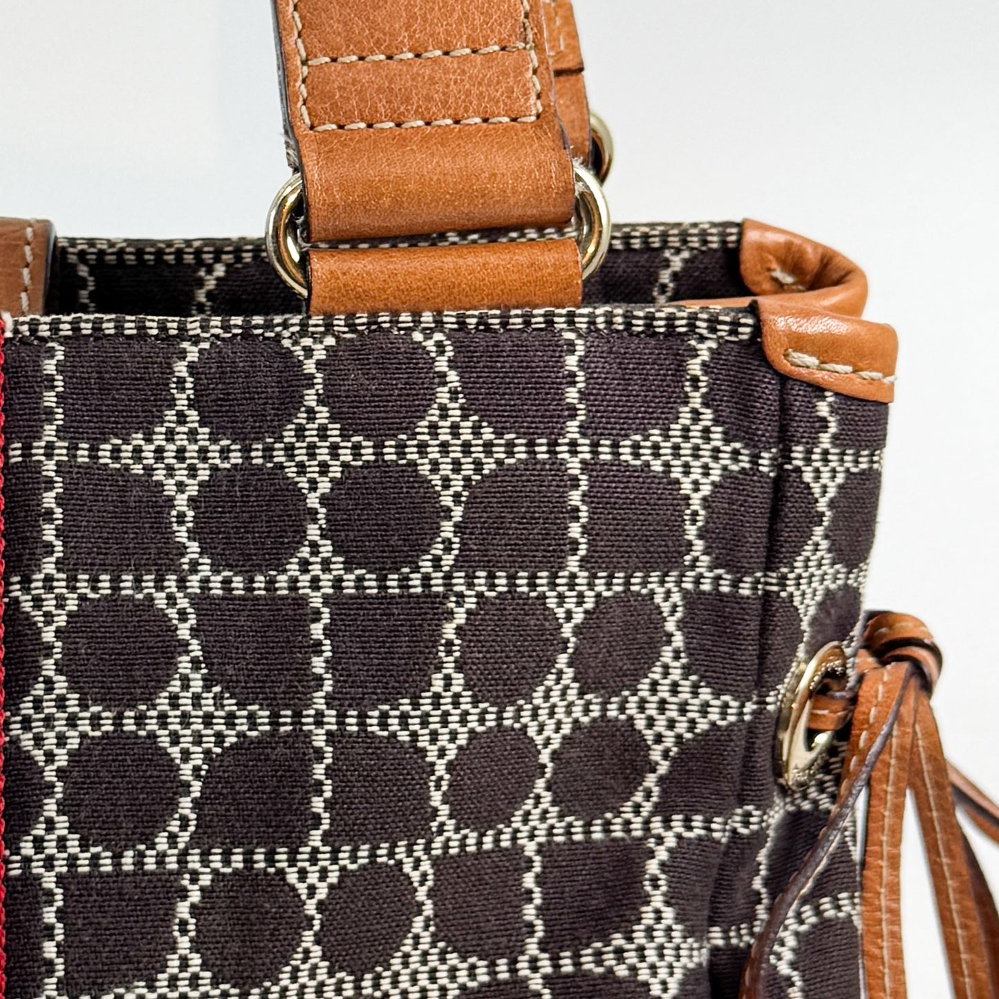Kate Spade NY Red Brown Leather Canvas Noel Shoulder Bag