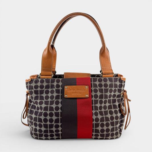 Kate Spade NY Red Brown Leather Canvas Noel Shoulder Bag