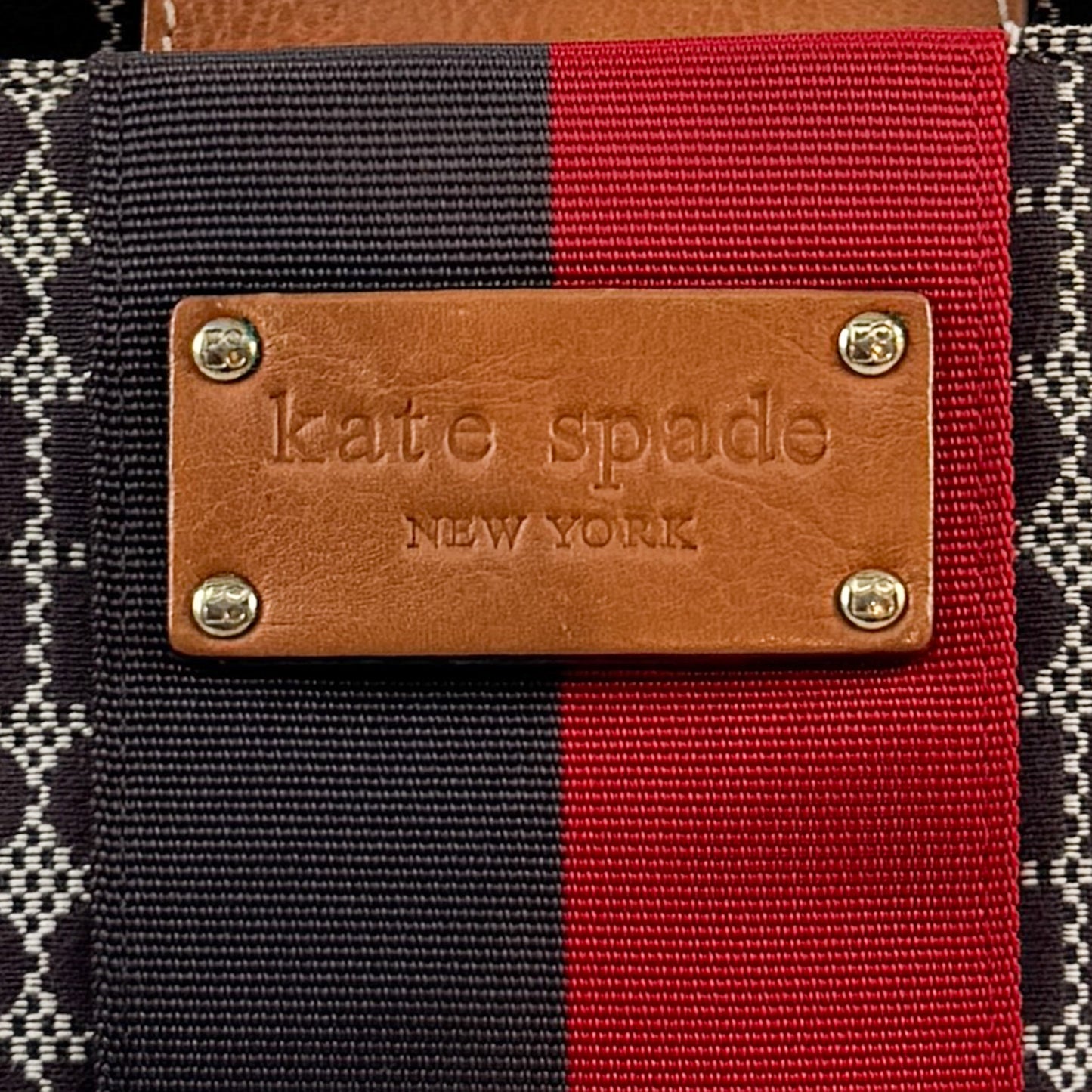 Kate Spade NY Red Brown Leather Canvas Noel Shoulder Bag