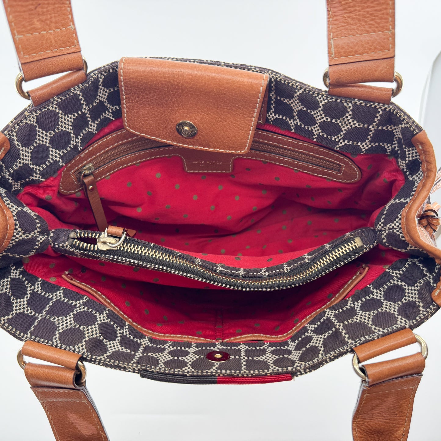 Kate Spade NY Red Brown Leather Canvas Noel Shoulder Bag