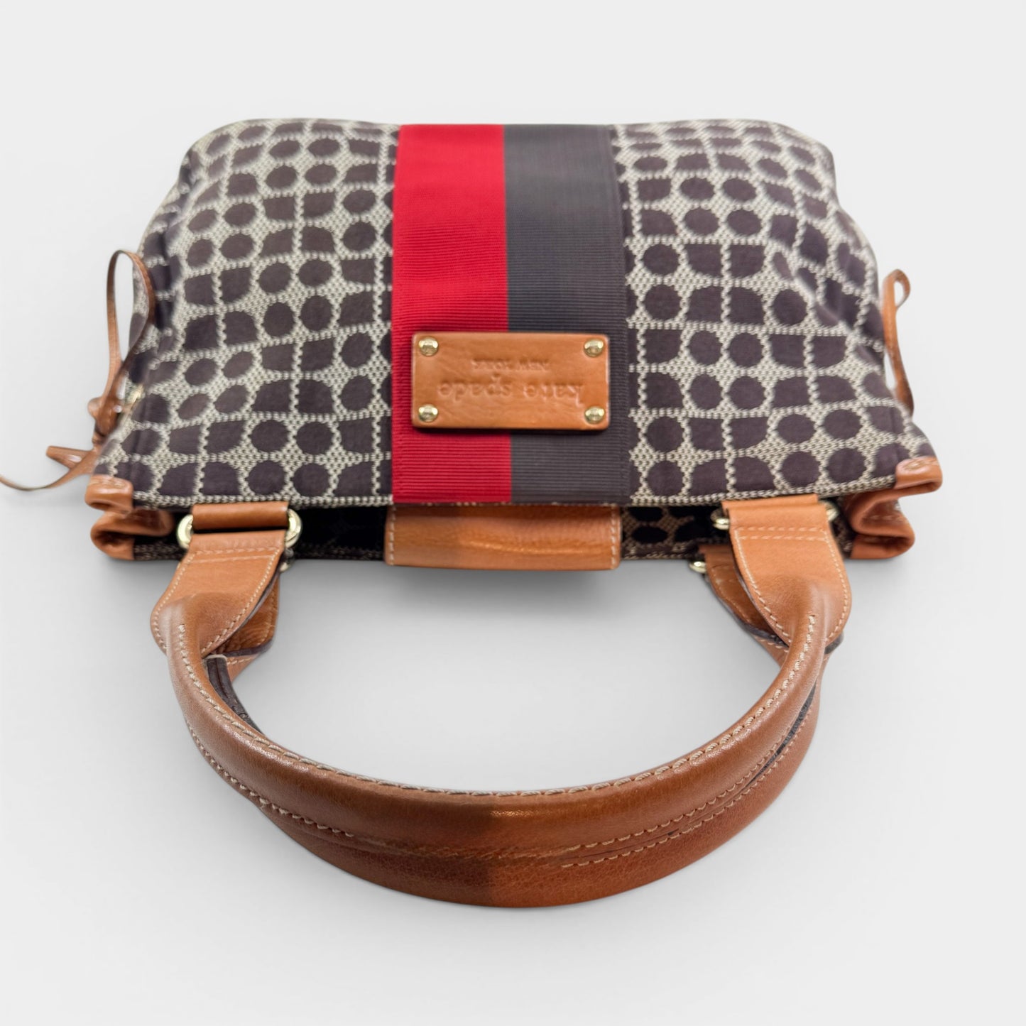 Kate Spade NY Red Brown Leather Canvas Noel Shoulder Bag