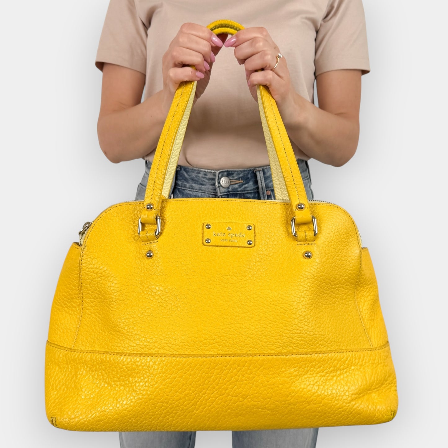 Kate Spade NY Yellow Pebbled Leather Grove Court Lainey Top Handle Bag
