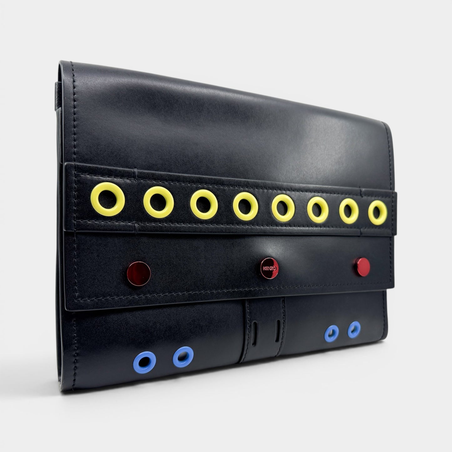 Kenzo Paris Black Leather Multicoloured Grommet Folio Case Clutch Bag