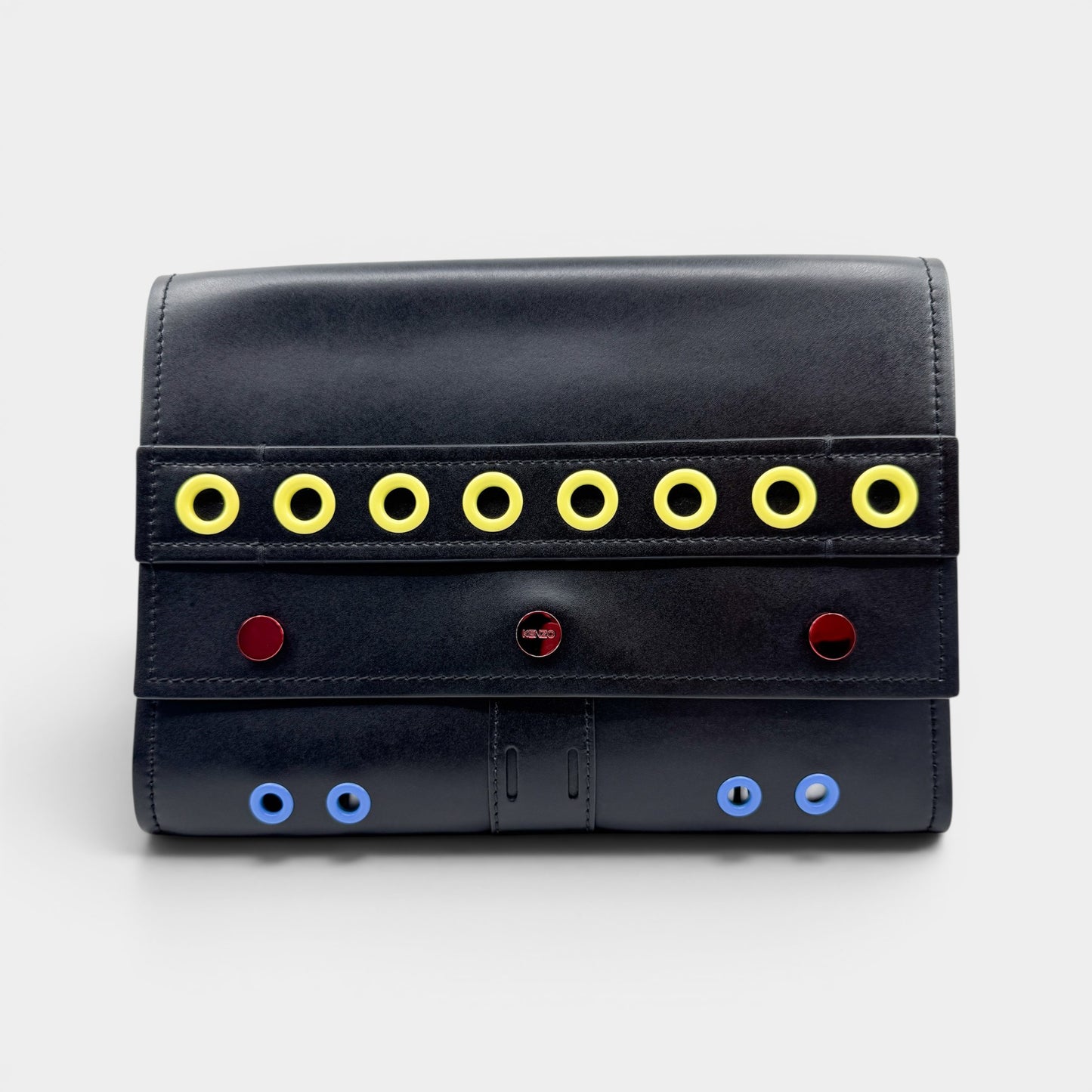 Kenzo Paris Black Leather Multicoloured Grommet Folio Case Clutch Bag