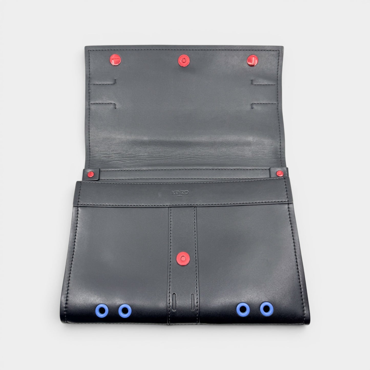 Kenzo Paris Black Leather Multicoloured Grommet Folio Case Clutch Bag